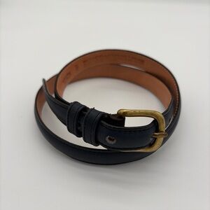 Vintage COACH Dark Blue Leather Skinny Belt w/Brass Buckle Size 28 Made In NYC